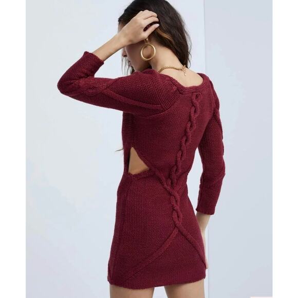 For Love & Lemons Keke Burgundy Cut Out Knit Sweater Mini Dress - Picture 5 of 16